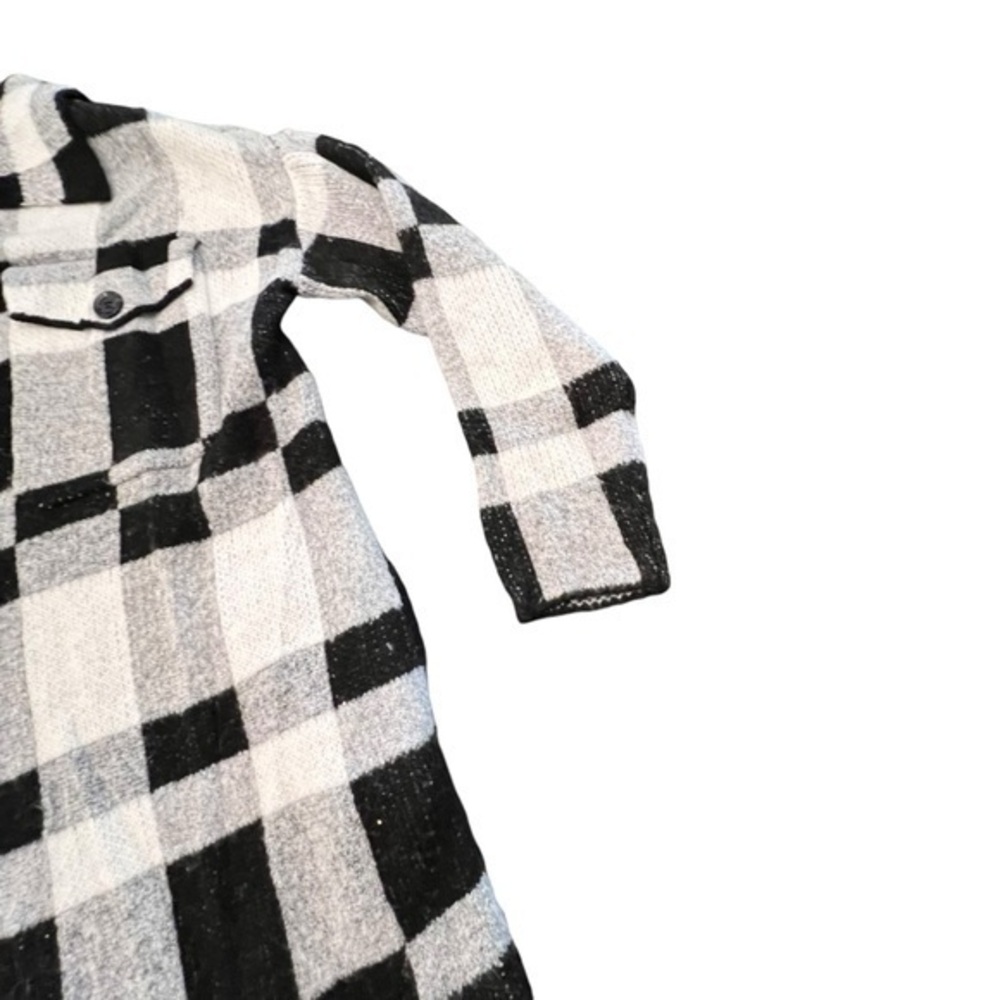 Buffalo Plaid Open Long Cardigan Sweater Black White Boho Cowgirl‎ Long Sleeve - Picture 2 of 14